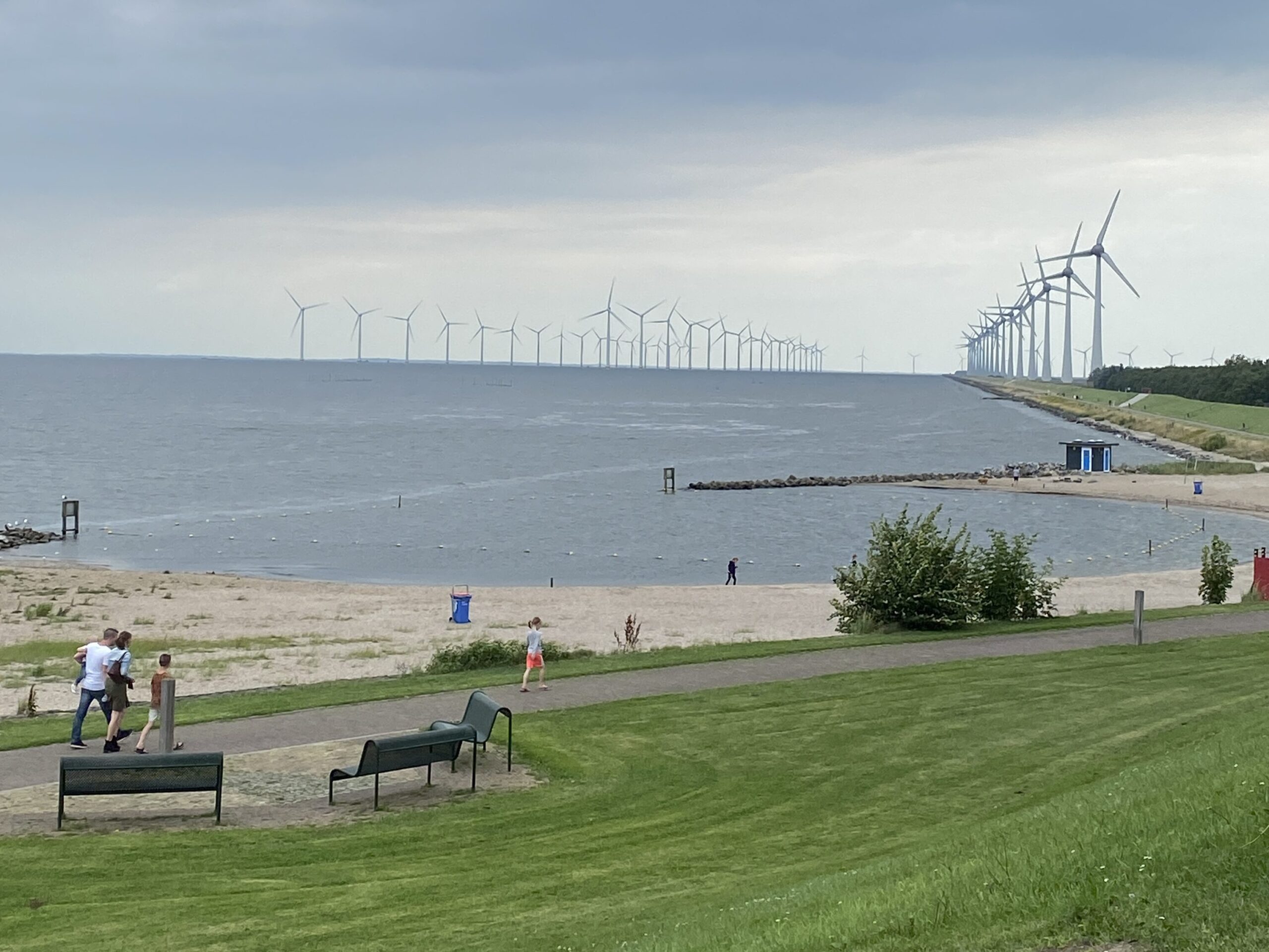 Ufer und Windpark im Wasser